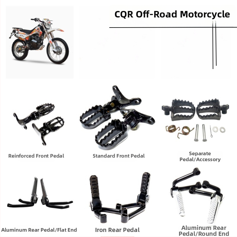 Predné pedále z hliníkovej zliatiny a posilnená zadná pedálová doska pre terénny motocykel CQR, povrchová úprava pečená farba
