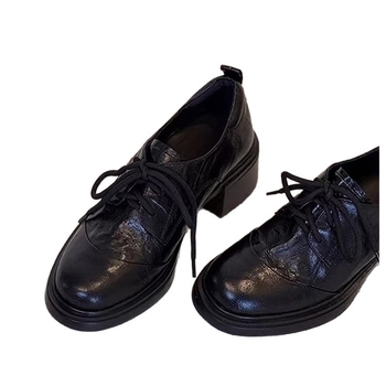 Guangmingcheng Ženske kožne loaferice — zaobljeni nos, srednje visoke pete 3–6 cm, niski gornji dio, Slip-On, podstava od ovčje kože, gumasti potplat