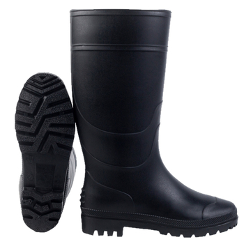 Cizme de ploaie înalte, partea superioară din PVC, talpă din cauciuc, gambă până la jumătate, încălcare tip slip-on, impermeabile