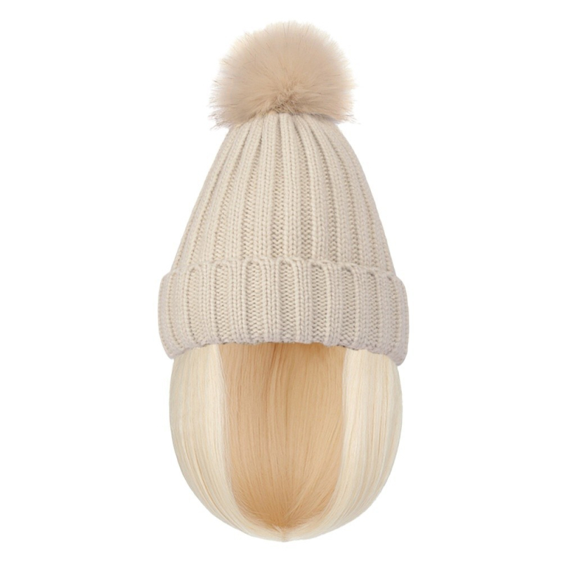 Perucă: bob scurt drept cu pălărie tricotată încorporată; material păr: sârmă rezistentă la temperaturi înalte; lungime: scurtă; potrivit pentru toate formele feței; nu poate fi vopsită sau îndreptată