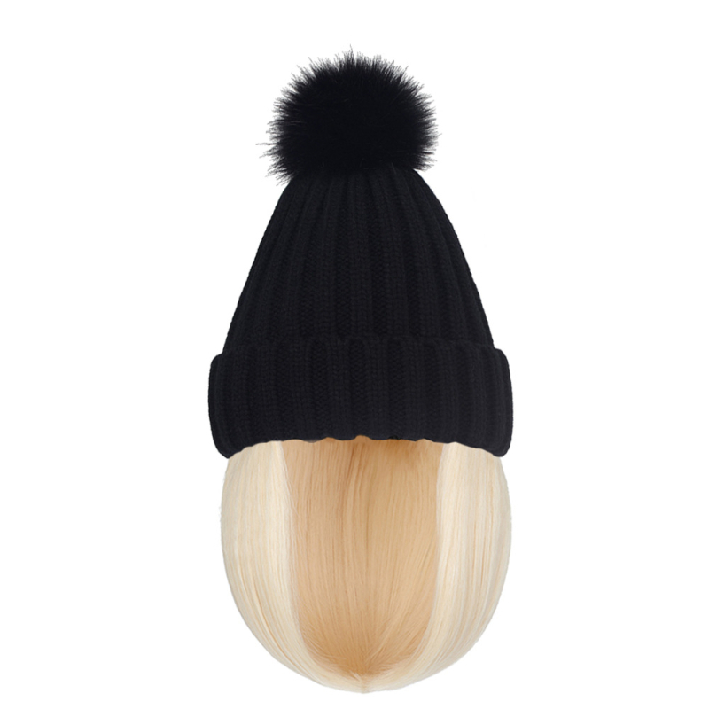 Perucă: bob scurt drept cu pălărie tricotată încorporată; material păr: sârmă rezistentă la temperaturi înalte; lungime: scurtă; potrivit pentru toate formele feței; nu poate fi vopsită sau îndreptată