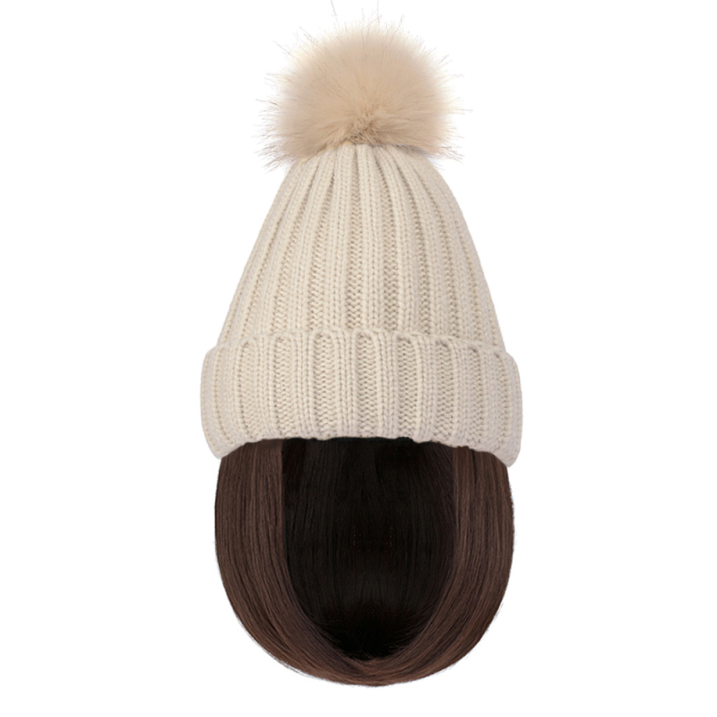 Perucă: bob scurt drept cu pălărie tricotată încorporată; material păr: sârmă rezistentă la temperaturi înalte; lungime: scurtă; potrivit pentru toate formele feței; nu poate fi vopsită sau îndreptată