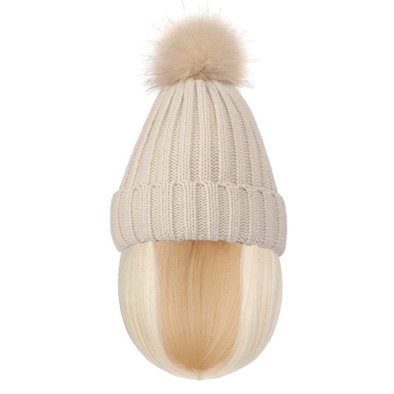 Perucă: bob scurt drept cu pălărie tricotată încorporată; material păr: sârmă rezistentă la temperaturi înalte; lungime: scurtă; potrivit pentru toate formele feței; nu poate fi vopsită sau îndreptată