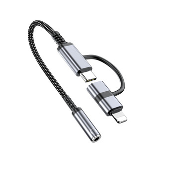 Cablu USB-C 2 în 1 pentru mașină, adaptor pentru încărcare și căști digitale, compatibil cu Apple iPhone 15–17 și dispozitive Android cu Type-C, model JYT-55