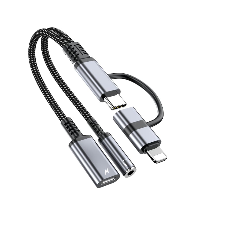 Cablu USB-C 2 în 1 pentru mașină, adaptor pentru încărcare și căști digitale, compatibil cu Apple iPhone 15–17 și dispozitive Android cu Type-C, model JYT-55