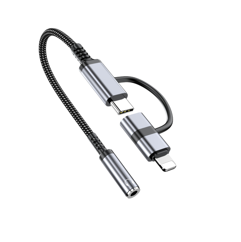 Cablu USB-C 2 în 1 pentru mașină, adaptor pentru încărcare și căști digitale, compatibil cu Apple iPhone 15–17 și dispozitive Android cu Type-C, model JYT-55