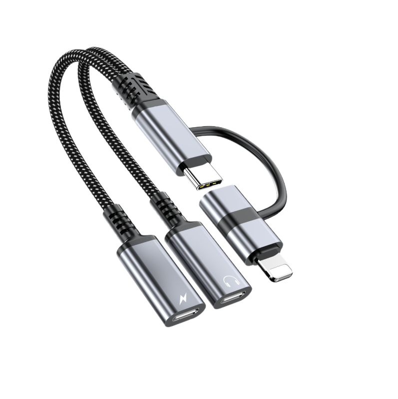 Cablu USB-C 2 în 1 pentru mașină, adaptor pentru încărcare și căști digitale, compatibil cu Apple iPhone 15–17 și dispozitive Android cu Type-C, model JYT-55