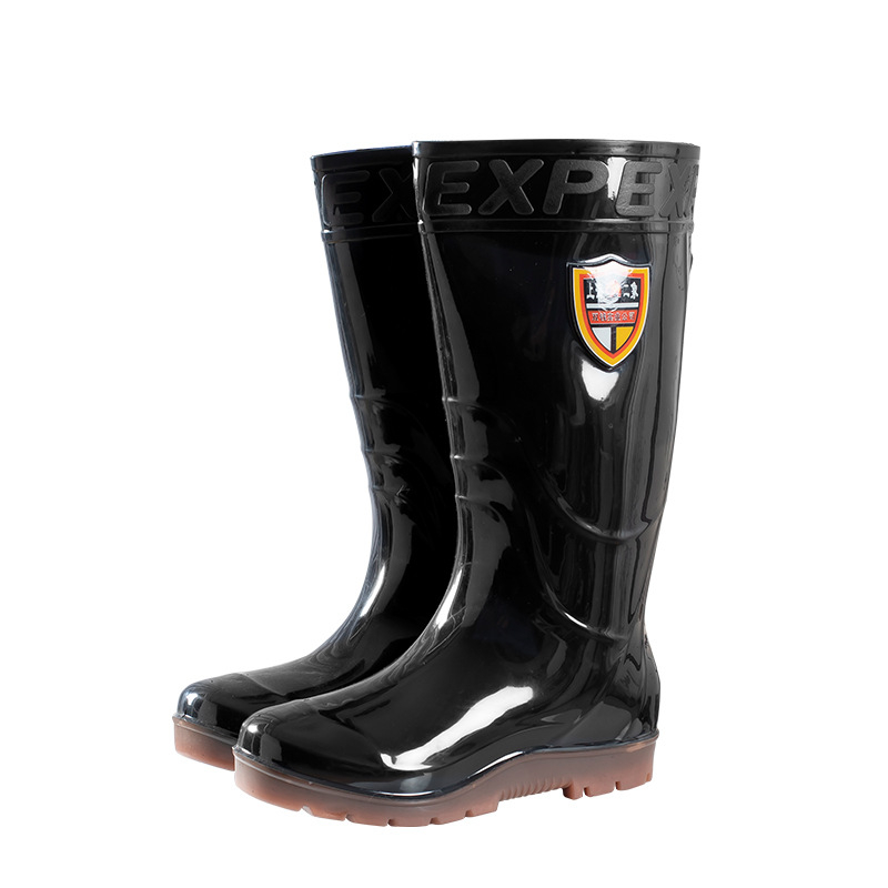 Ghete de ploaie pentru bărbați, partea superioară din PVC, talpă din tendon de vită, tub înalt, vârf rotund