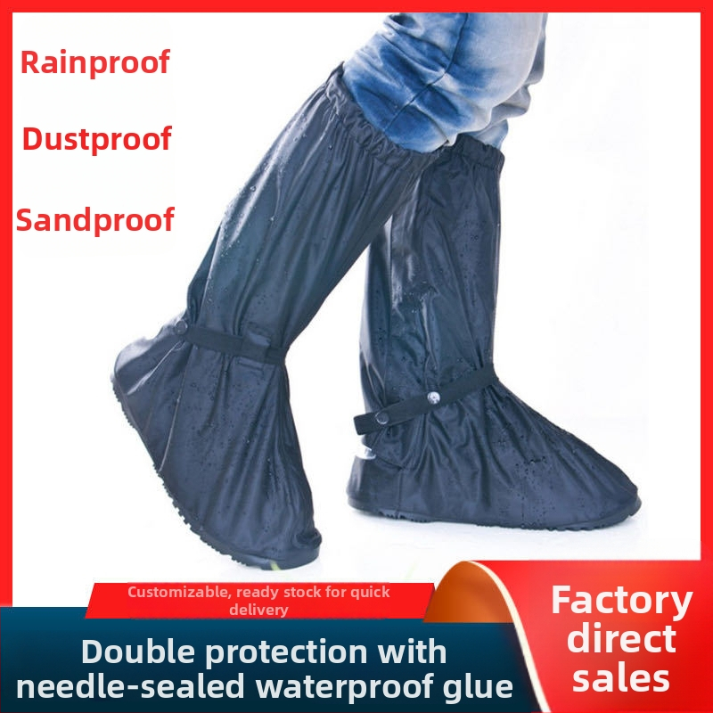 Motocyklové dažďové návleky na topánky, s hrubou podrážkou, vysokým vrškom, vodotesné a odolné voči opotrebeniu, so zipsom a Velcro zapínaním