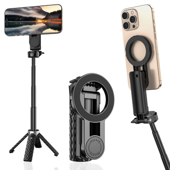 Selfie stick Bluetooth cu iluminare LED, model SF03A-MINI, din plastic, utilizare universală