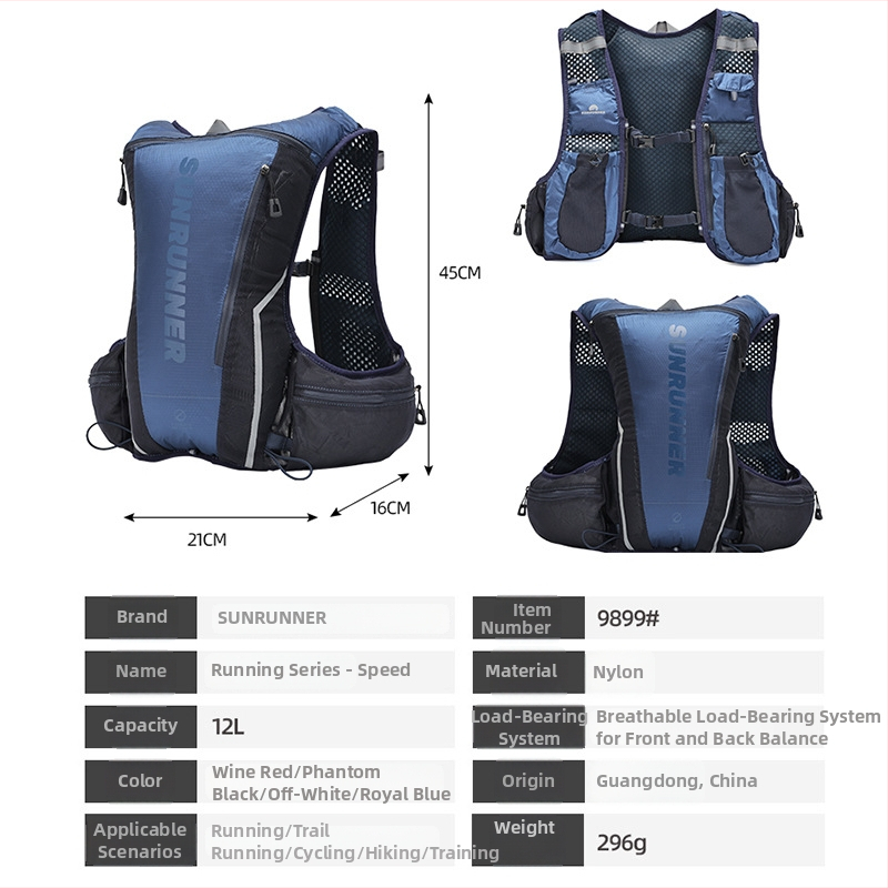 Nylonový hydratačný vestový batoh na outdoor bežky a turistiku – priedušný, vodeodolný, ultraľahký, ochrana chrbtice, suché/vlhké oddelenie