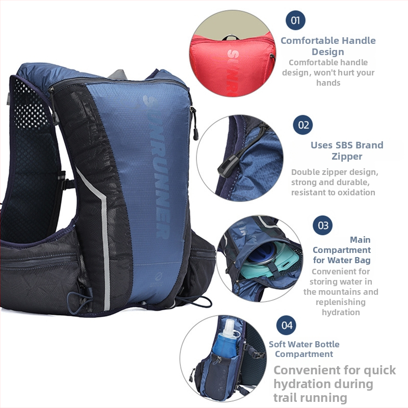 Nylonový hydratačný vestový batoh na outdoor bežky a turistiku – priedušný, vodeodolný, ultraľahký, ochrana chrbtice, suché/vlhké oddelenie
