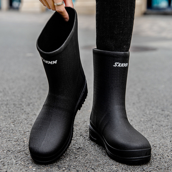 Cizme de ploaie pentru bărbați, înălțime medie, exterior PVC, talpă din plastic, căptușeală PU, antiderapante
