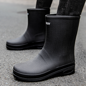 Cizme de ploaie pentru bărbați, înălțime medie, exterior PVC, talpă din plastic, căptușeală PU, antiderapante