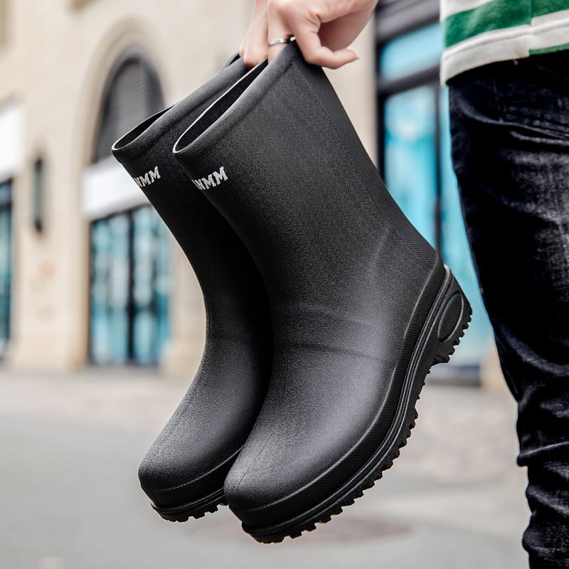 Cizme de ploaie pentru bărbați, înălțime medie, exterior PVC, talpă din plastic, căptușeală PU, antiderapante