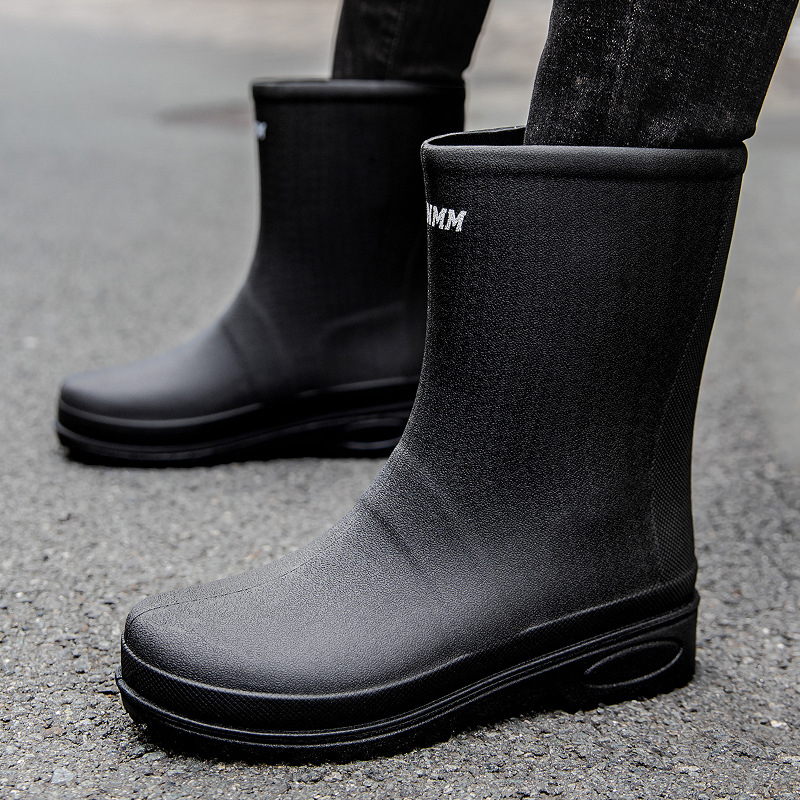 Cizme de ploaie pentru bărbați, înălțime medie, exterior PVC, talpă din plastic, căptușeală PU, antiderapante