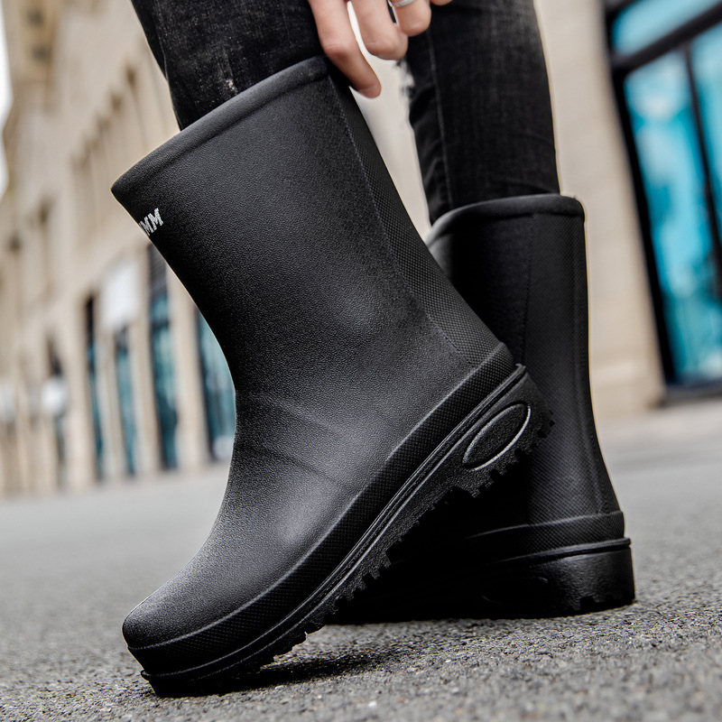 Cizme de ploaie pentru bărbați, înălțime medie, exterior PVC, talpă din plastic, căptușeală PU, antiderapante