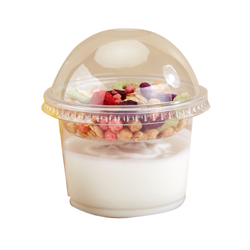 Cupe puding cu strat dublu și suport interior, recipient plastic de unică folosință pentru iaurt, ovăz, prăjituri și ceai cu lapte — formă rotundă, capacitate 201–300 ml, material PP, sigur la microunde