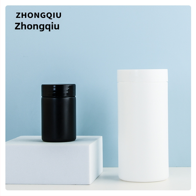 HDPE fľaše so širokým hrdlom pre práškové doplnky výživy, s potravinárskym uzáverom a etiketami sieťotlače