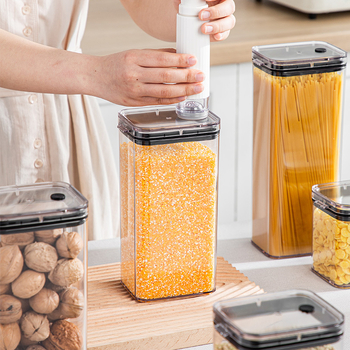 Recipient plastic transparent cu vacuum, capacitate 1–2 L, pătrat, pentru nuci, cafea și cereale