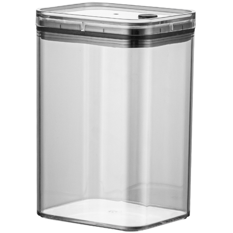 Recipient plastic transparent cu vacuum, capacitate 1–2 L, pătrat, pentru nuci, cafea și cereale