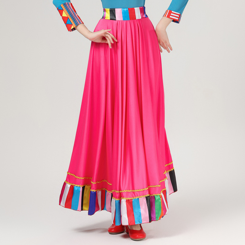 Женски костюм за квадратни танци в етно стил с тибетски мотиви и райета, плат Milk Silk, полиестер 90%, подплата Milk Silk със спандекс, подходящ за всички сезони, сценично етно облекло