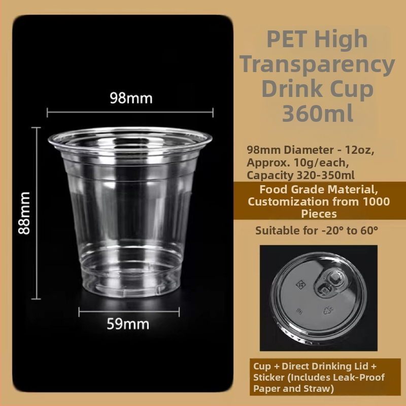 Jednokratna PET čaša za kavu i mliječni čaj s poklopcem, kapacitet 401–500 ml, kružnog oblika, otisnuto logo, mogućnost prilagodbe