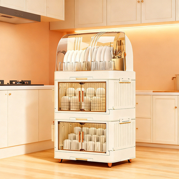 Επιδαπέδιο ντουλάπι αποθήκευσης πιάτων και μπολ με καπάκι, από PP πλαστικό, μεγάλη χωρητικότητα, πολυλειτουργικό