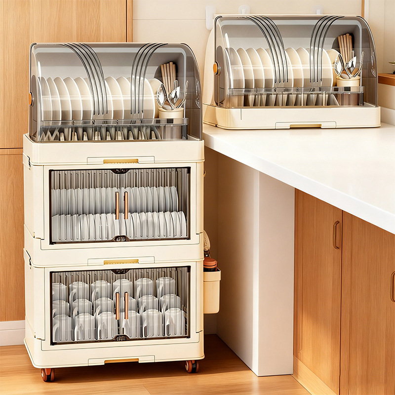 Επιδαπέδιο ντουλάπι αποθήκευσης πιάτων και μπολ με καπάκι, από PP πλαστικό, μεγάλη χωρητικότητα, πολυλειτουργικό