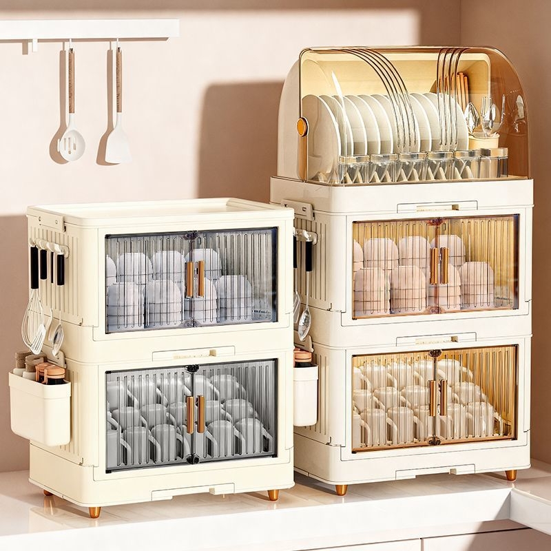 Επιδαπέδιο ντουλάπι αποθήκευσης πιάτων και μπολ με καπάκι, από PP πλαστικό, μεγάλη χωρητικότητα, πολυλειτουργικό