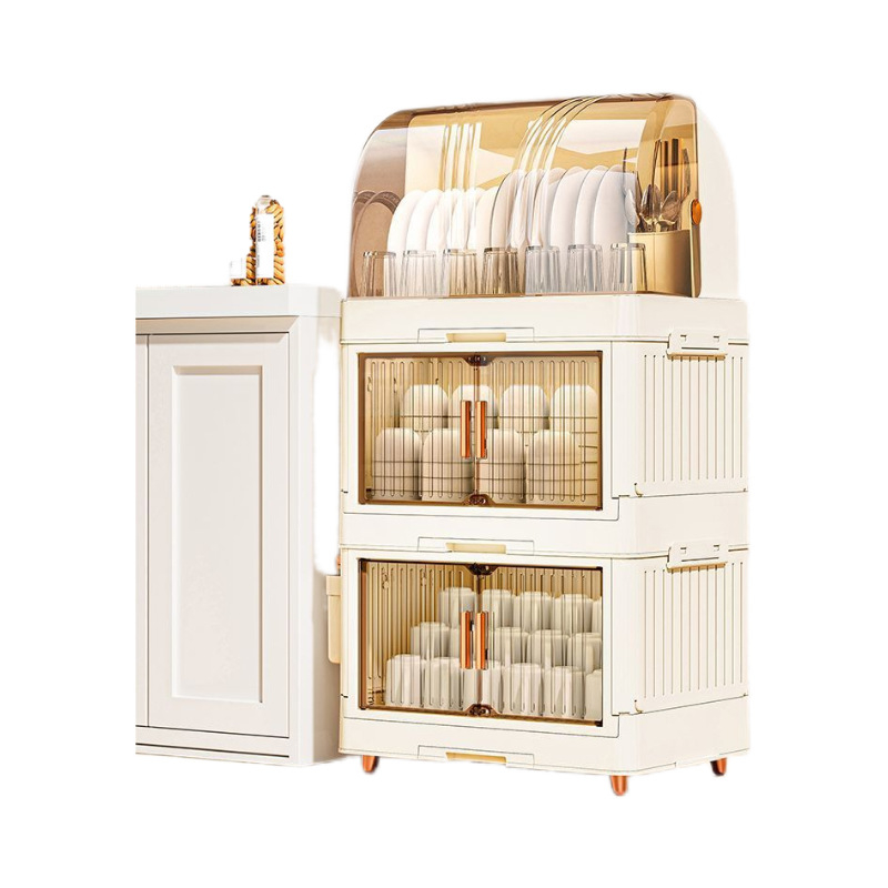 Επιδαπέδιο ντουλάπι αποθήκευσης πιάτων και μπολ με καπάκι, από PP πλαστικό, μεγάλη χωρητικότητα, πολυλειτουργικό