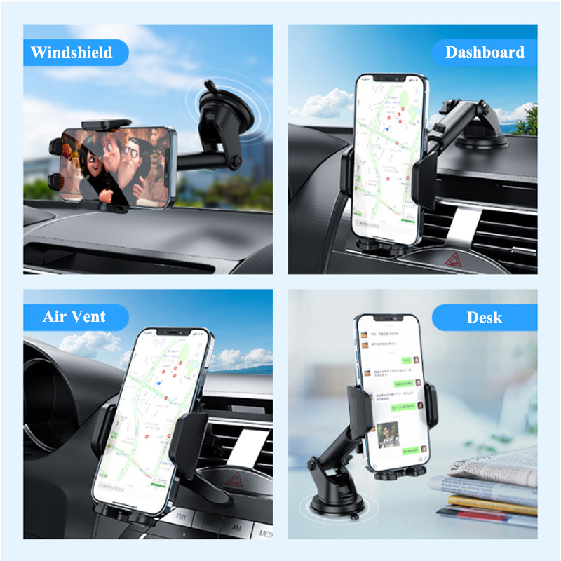Държач за телефон за автомобил с едноръчно управление, заключване с едно кликване, гравитационно захващане, монтаж на въздуховод, универсална съвместимост