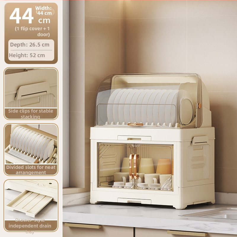 Kasna Plastični Stalak za Posuđe s Poklopcem – Odvodni Stalak za Kuhinjske Posuđe, Moderan Minimalistički Dizajn
