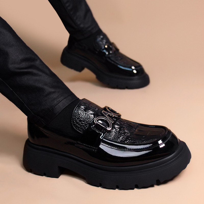 Muški loafers bez vezica, microfiber koža gornja, gumena potplat, povećanje visine, niski gležanj