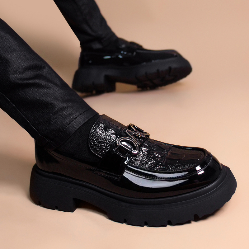 Muški loafers bez vezica, microfiber koža gornja, gumena potplat, povećanje visine, niski gležanj