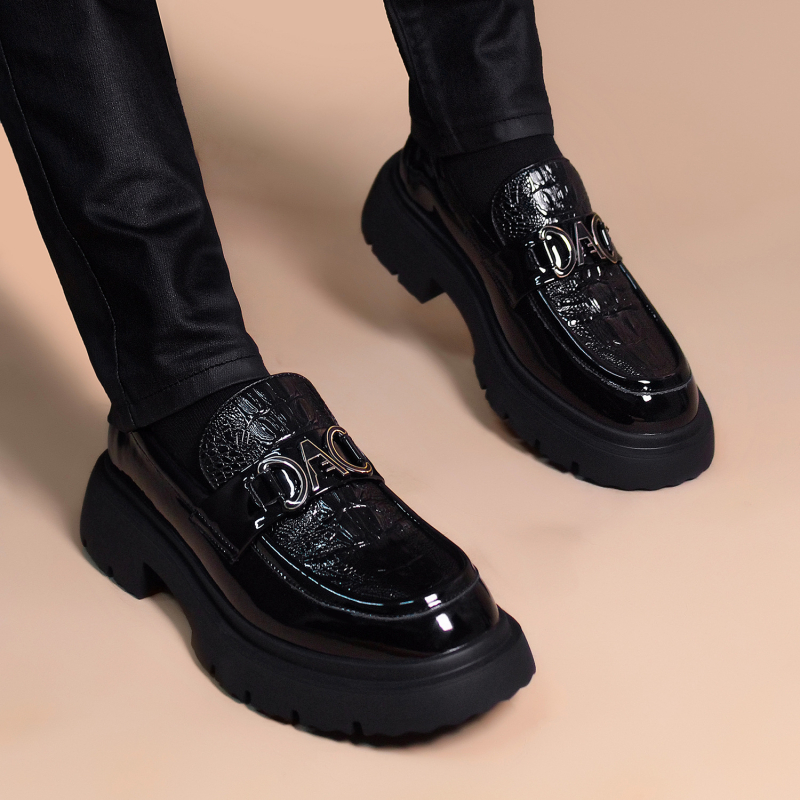 Muški loafers bez vezica, microfiber koža gornja, gumena potplat, povećanje visine, niski gležanj