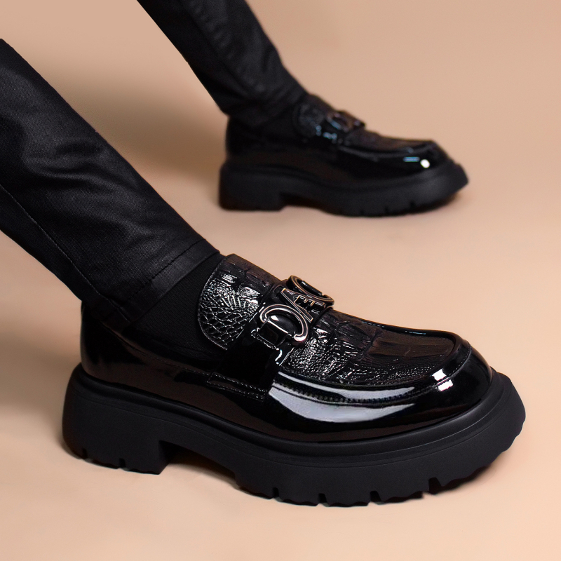 Muški loafers bez vezica, microfiber koža gornja, gumena potplat, povećanje visine, niski gležanj