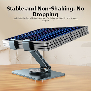 Suport pentru tabletă din metal, înălțime reglabilă, pliabil, rotire de 360°, compatibil cu iPad