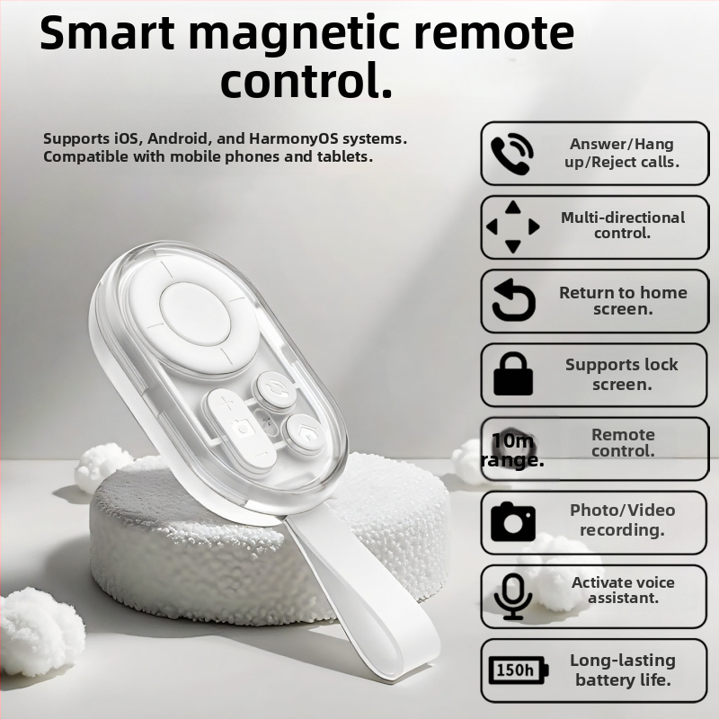 Smart Bluetooth diaľkové ovládanie pre telefóny – batéria 50 mAh, Type-C rozhranie, bezdrôtový dosah 10 m, ABS puzdro, hmotnosť 10 g