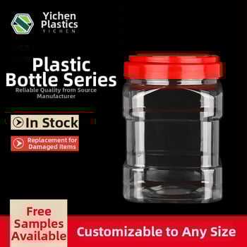 Квадратно запечатано пластмасово бурканче с капак, прозрачен PET контейнер за храна, капацитет 350/1250/1700/2000 мл, с капаци: плосък, винтов, с дръжка или алуминиев капак