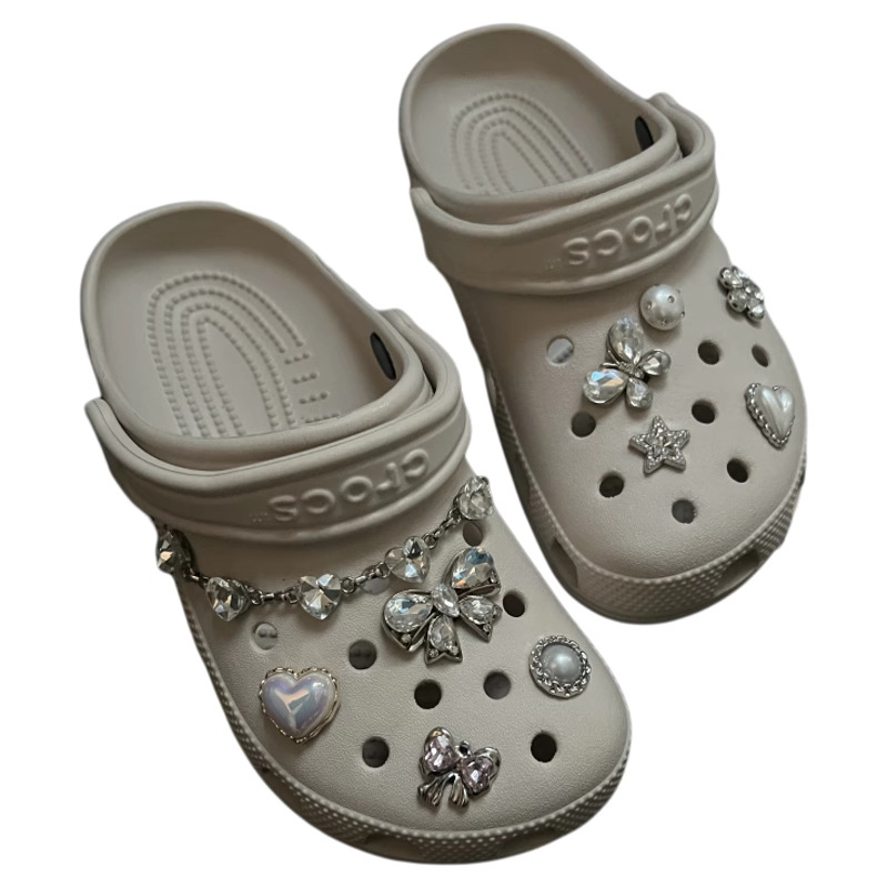 Aksesori Crocs-stila za obuću: metalna dijamantna leptir i cvijet, DIY kopča, brend Sister ye zi, model Suit; kompatibilno s sandalama, casual cipelama i papučama; stil Cartoon, Cartoon Paradise; sezona proljeće/ljeto/jesen