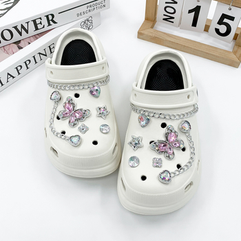 Crocs DIY set dodataka: rhinestones leptir lanac i kopča s cvijetom, Nr-0043, Nolan; kompatibilno s Crocs i drugim modelima; stil: kopča; godišnja doba: ljeto, zima, proljeće, jesen