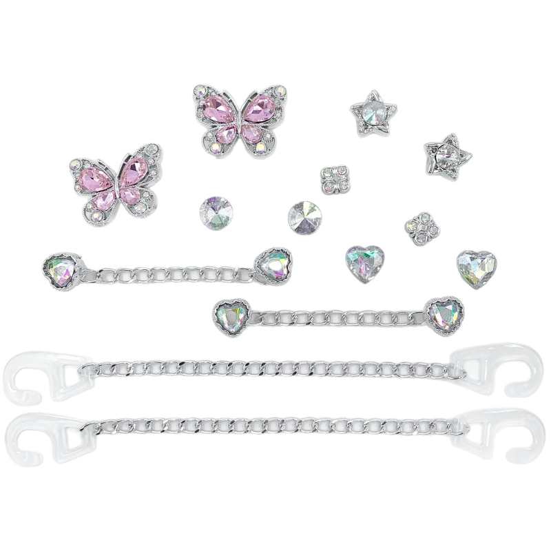 Crocs DIY set dodataka: rhinestones leptir lanac i kopča s cvijetom, Nr-0043, Nolan; kompatibilno s Crocs i drugim modelima; stil: kopča; godišnja doba: ljeto, zima, proljeće, jesen