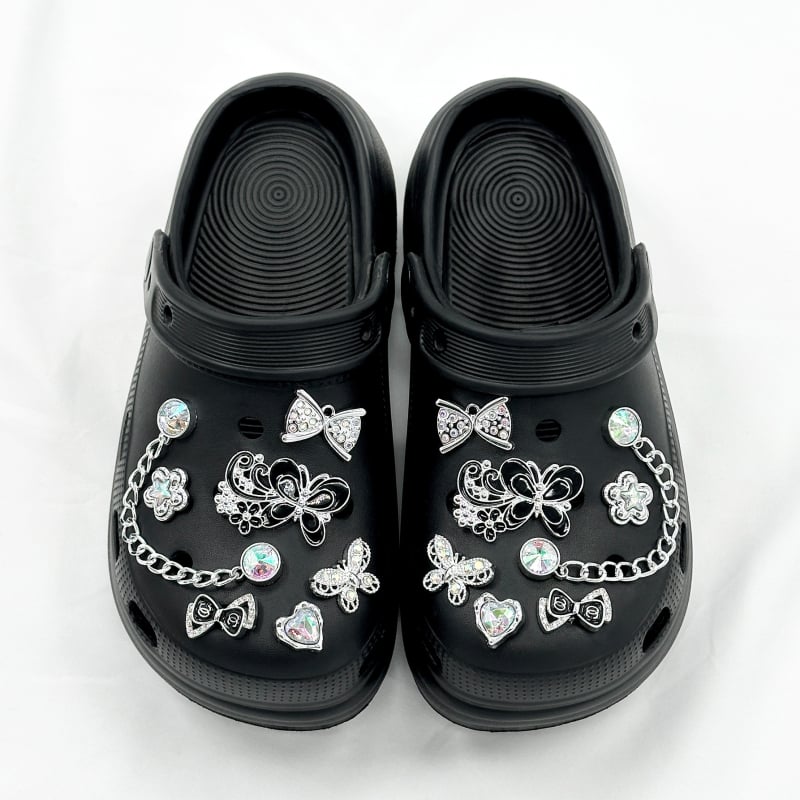 Crocs set kopči s ukrasnim leptirovim lancima, Nr-0071 Nolan, Kopče s odvojivim rhinestones leptirima, za Crocs, Stil kopče, svakodnevno opuštanje, Ljeto, Proljeće, Jesen