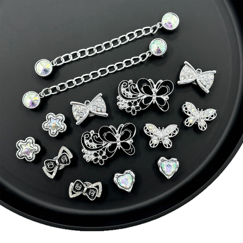Crocs set kopči s ukrasnim leptirovim lancima, Nr-0071 Nolan, Kopče s odvojivim rhinestones leptirima, za Crocs, Stil kopče, svakodnevno opuštanje, Ljeto, Proljeće, Jesen