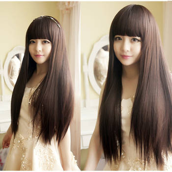 Perika s dugom ravnom kosom i šiškama, korejski stil; materijal: sintetička svila; model: sp-01; može se bojiti