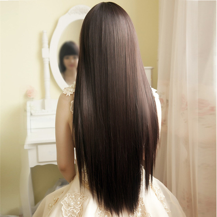 Perika s dugom ravnom kosom i šiškama, korejski stil; materijal: sintetička svila; model: sp-01; može se bojiti