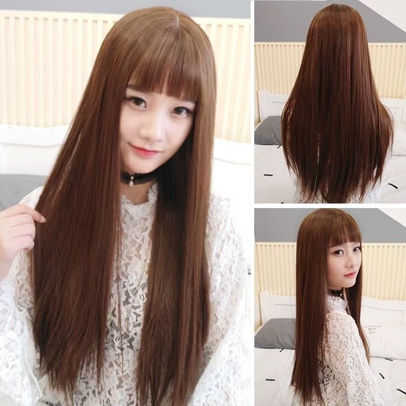 Perika s dugom ravnom kosom i šiškama, korejski stil; materijal: sintetička svila; model: sp-01; može se bojiti