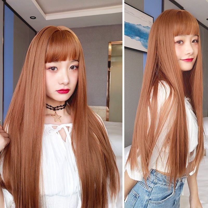 Perika s dugom ravnom kosom i šiškama, korejski stil; materijal: sintetička svila; model: sp-01; može se bojiti