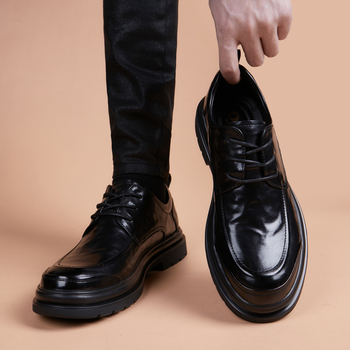 Muške Derby cipele od kože, okruglog vrha, gumeni đon, gornji dio od kravlje split kože, ležerni stil, za mlade 18–40